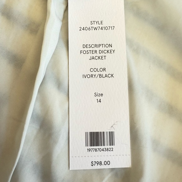 NWT VERONICA BEARD Foster Dickey striped jacket in ivory and black size 14 - Picture 12 of 15